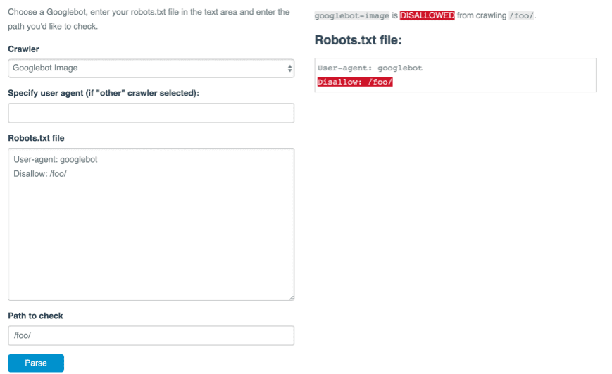 free web based robotstxt parser